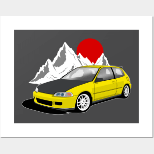 Yellow Civic eg Posters and Art